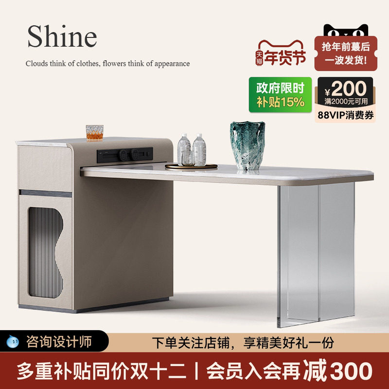 诚骏小户型岛台餐桌一体家用可伸缩意式轻奢天然大理石小岛台餐桌,住宅家具,岛台餐桌,淘宝优惠券,粉丝福利购,淘宝优惠卷