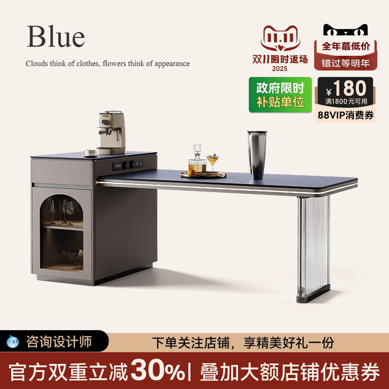 黑色岩板岛台餐桌一体诚骏