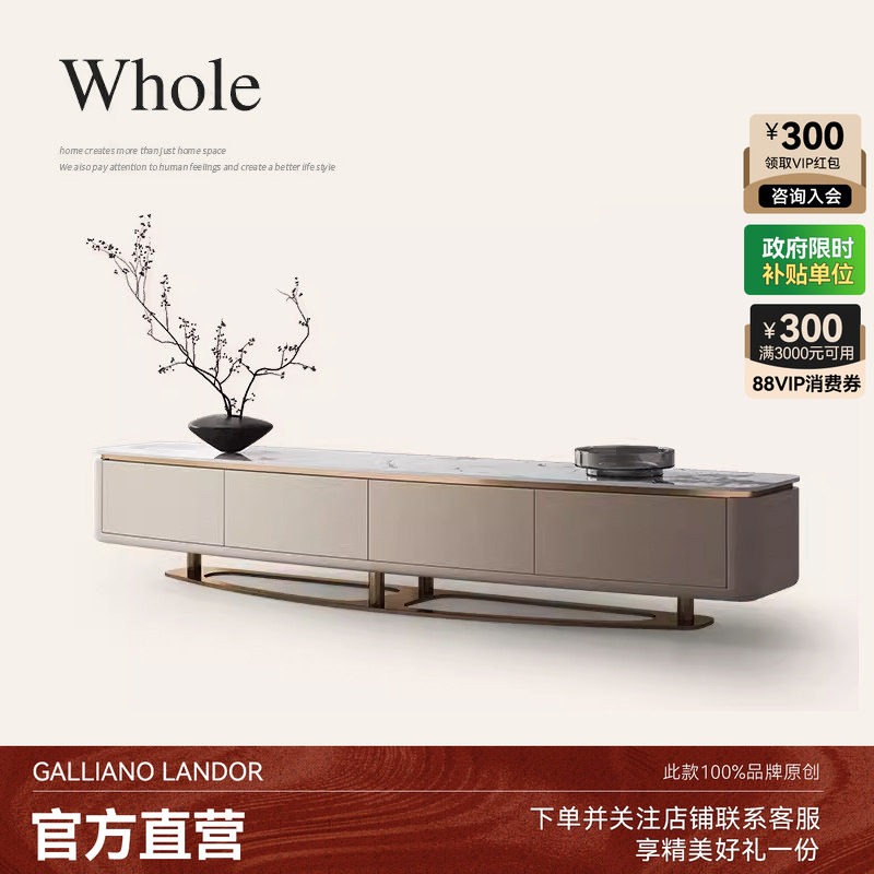 诚骏岩板电视柜沙发茶几组合套装香槟色不锈钢地柜轻奢现代电视台