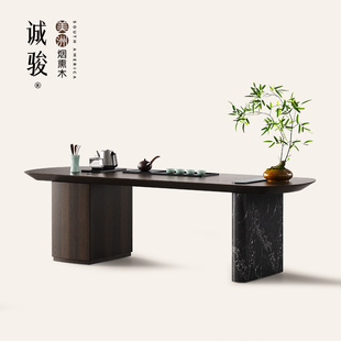 恩泽茶台 诚骏 宋代美学禅意茶桌天然大理石黑玫瑰茶台桌组合高端