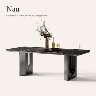 极简微晶石餐桌椅组合 诚骏天然大理石餐桌轻奢高级感长方形意式