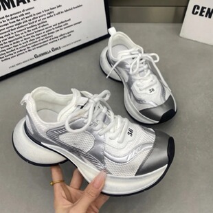 真皮老爹鞋女款2026春秋季新款欧货网面透气厚底休闲跑步运动潮鞋