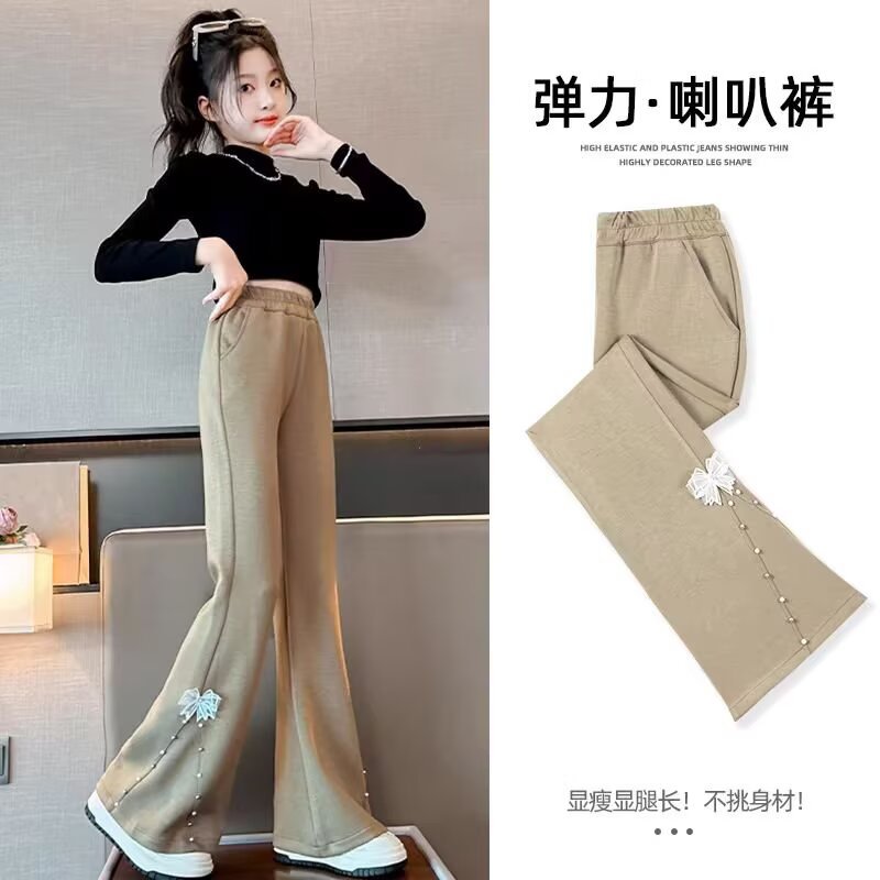 女童裤子春装2025新款洋气好看儿童黑色喇叭裤女孩夏季薄款中大童图片