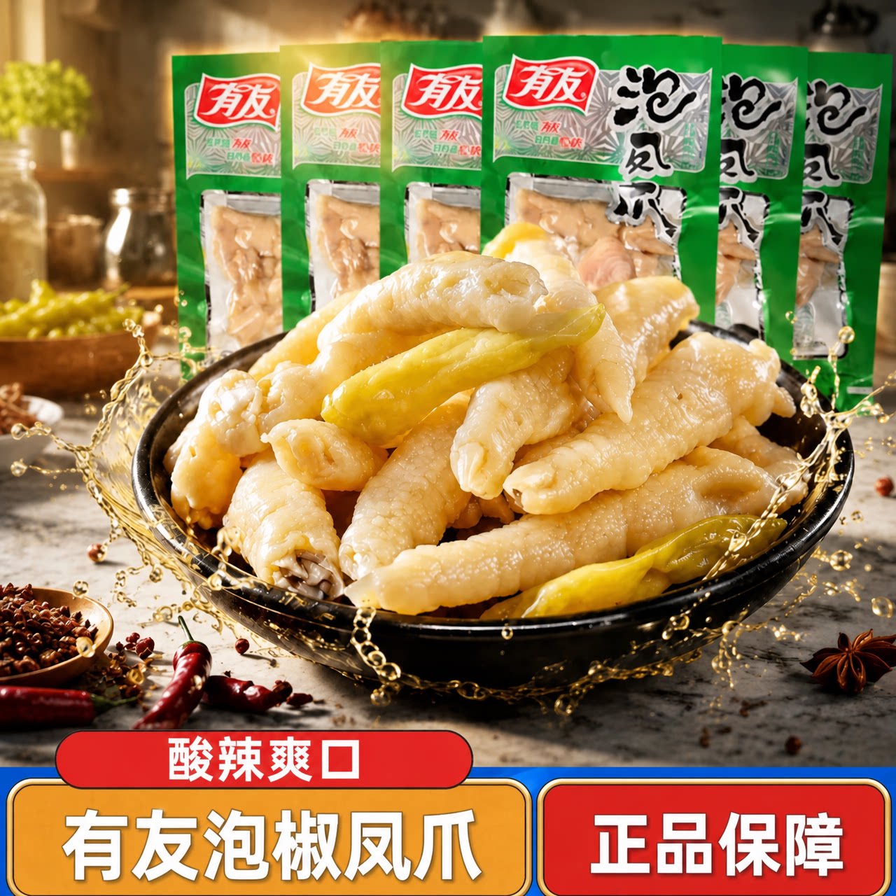 有友泡椒凤爪山椒味酸菜鸡爪即食品宅家休闲零食小吃独立包装图片