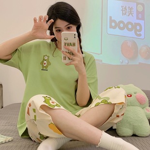 睡衣女 夏季 女款2026新款女士纯棉短袖七分裤套装套头家居服夏天