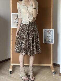 【小鑫轻奢】豹纹印花不规则立体斜裁多层低腰半裙女夏季飘逸感