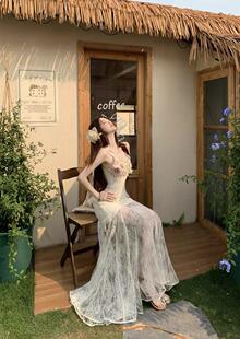 减龄修身 纯欲风立体花朵蕾丝网纱连衣裙女装 显瘦长裙 小鑫轻奢