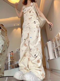 小鑫轻奢 美式 小狗设计小个子减龄牛仔背带裤 薄款 复古宽松 夏季