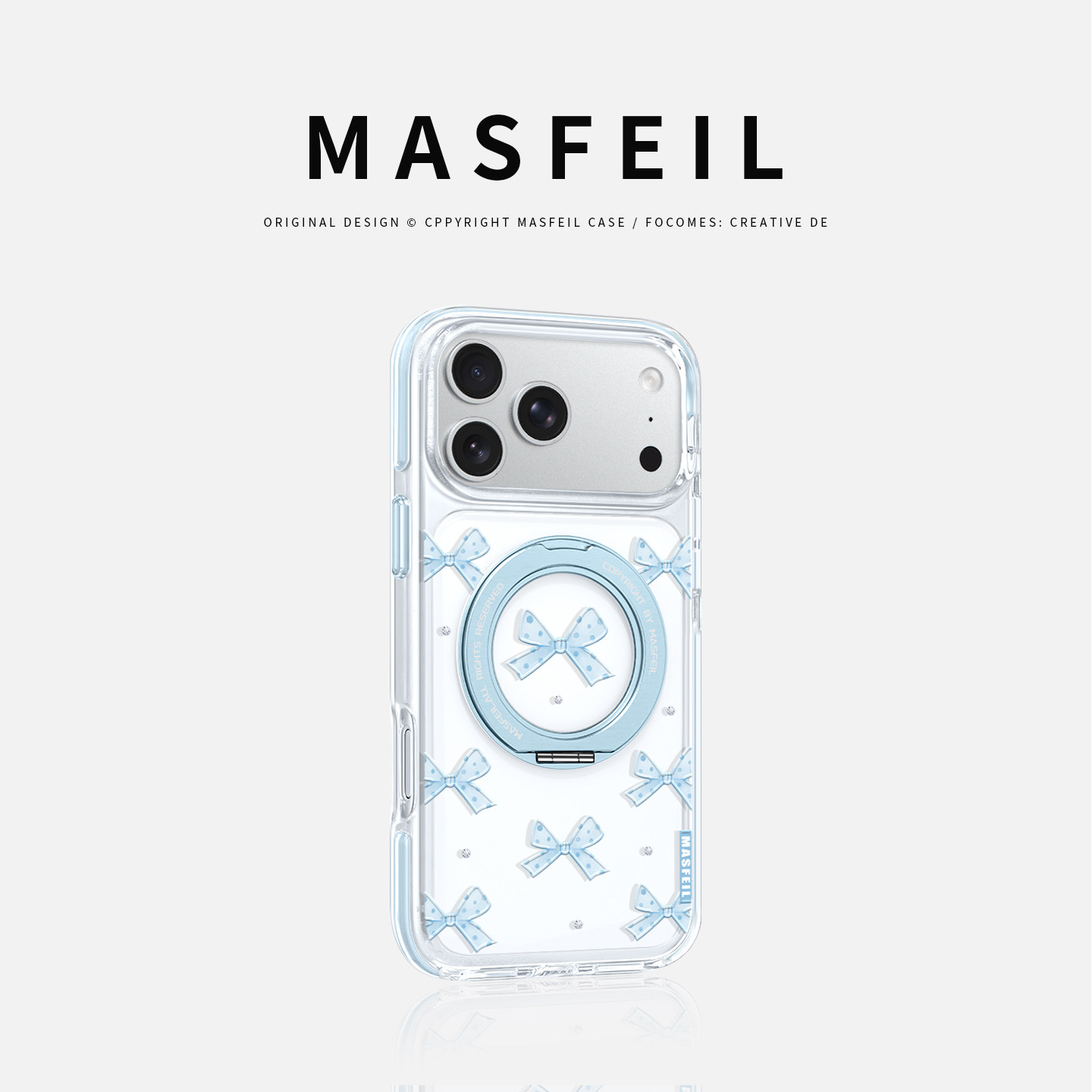 ZHIZHE×蓝蝴蝶结适用iPhone17Promax手机壳新款ip15磁吸带支架Go8苹果16Pro保护套支点透明高级感13pm简约