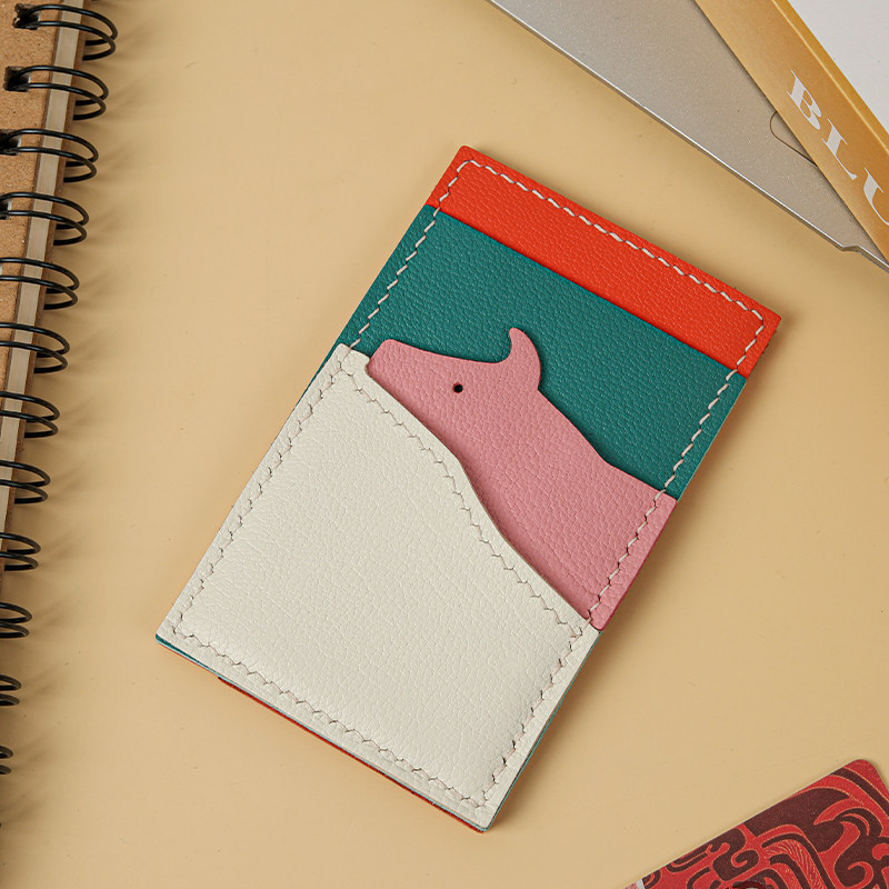 裁鱼手工制作diy材料包真皮头层羊皮拼色撞色经典可爱动物卡包