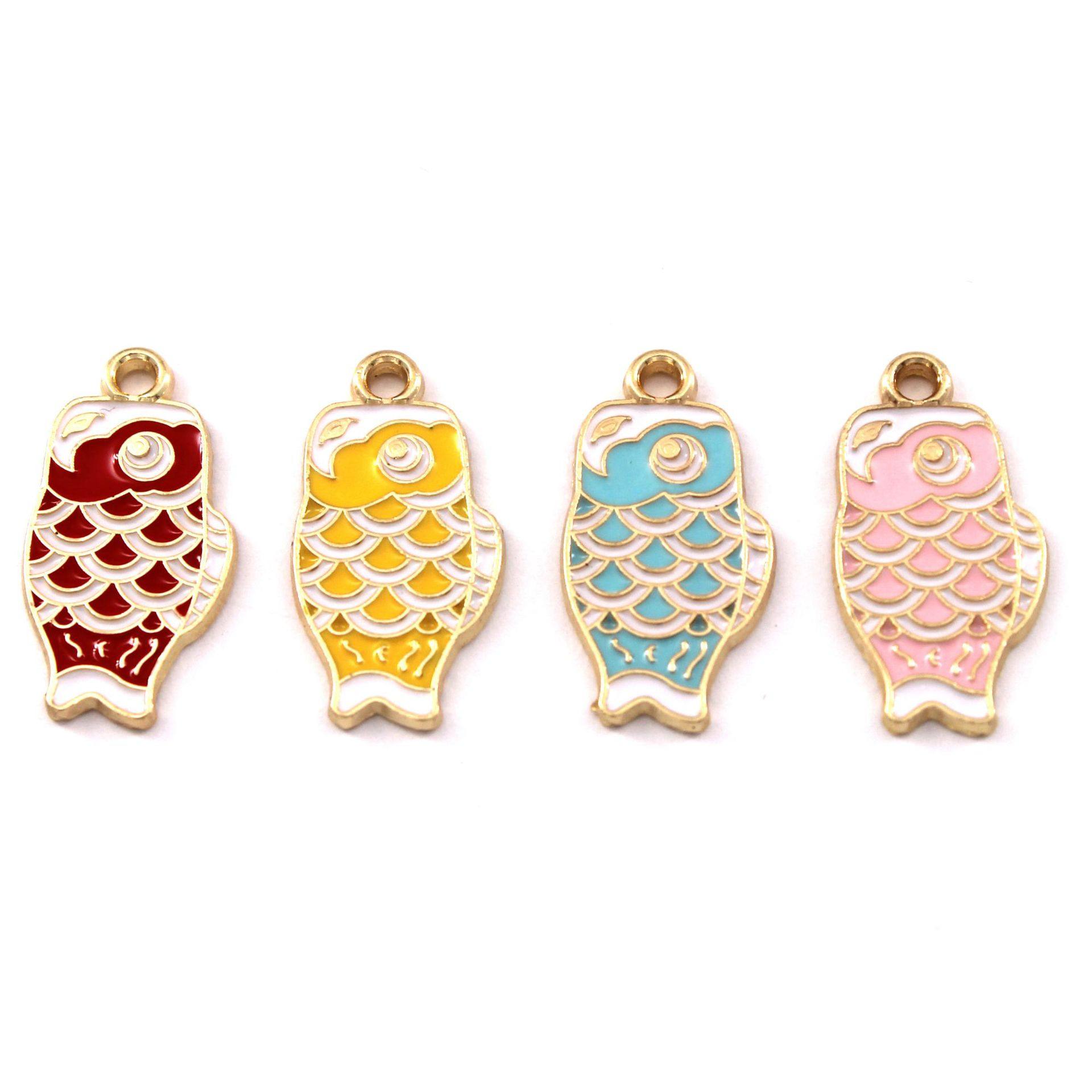 彩色锦鲤鱼可爱diy国风合金滴油小挂件钥匙扣吊坠饰品配件装饰品