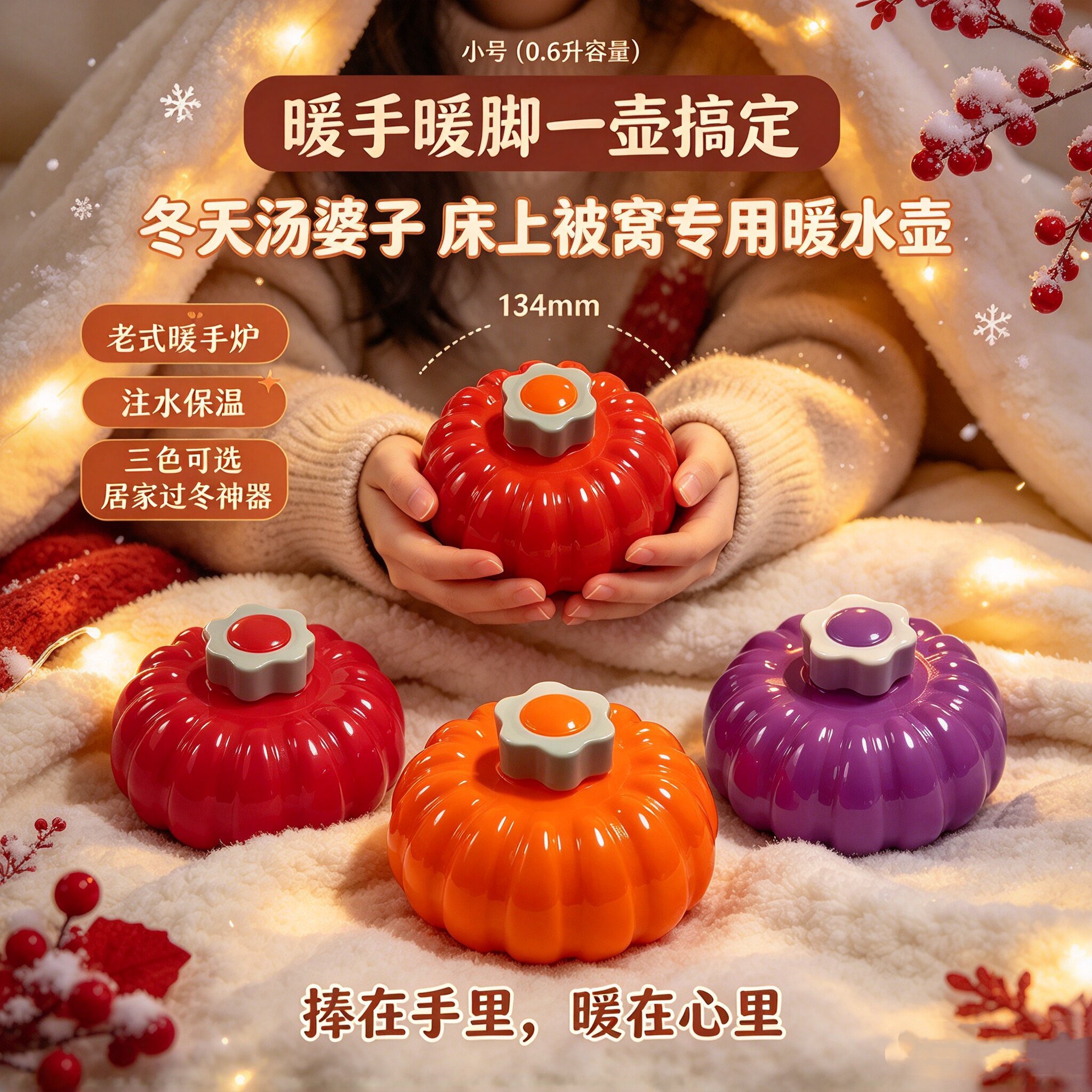 南瓜水捂子加厚暖手暖脚暖手宝注水烫壶焐壶怀炉便携式汤婆子