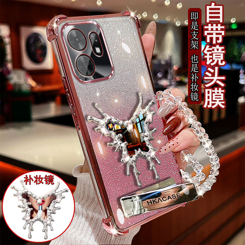 适用荣耀畅玩80手机壳畅玩60A透明LOG-AN00四角NLA-AN00防撞气囊防摔镜头膜全包保护女款带魔镜支架镜子新品