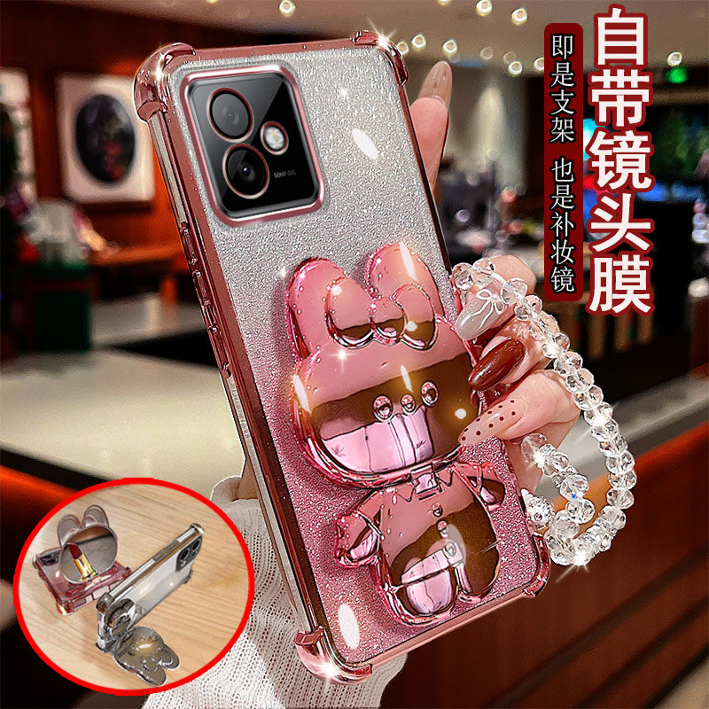 适用荣耀x60 GT手机壳AGI-AN00透明5G四角气囊防摔自带镜头膜全包保护套女新款小兔支架补妆镜子软硅胶