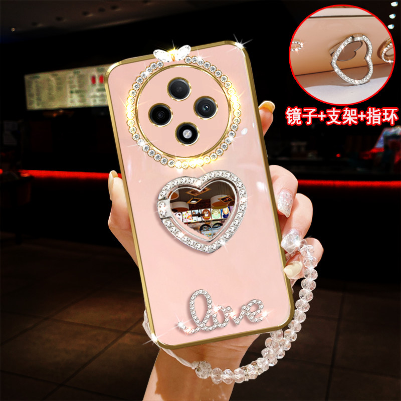 适用oppo a3pro手机壳5G镶钻LOVE字母oppoa3镜子指环360旋转支架PJY110旋转保护壳防摔软胶镜头全包女款新品