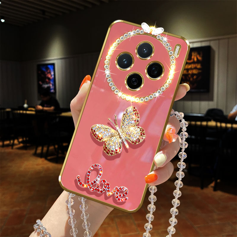 适用vivo x200手机壳pro闪镶钻mini奢华vivox200蝴蝶V2405A镜头全包直边挂绳链子女款软胶防摔保护套时尚新