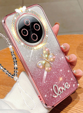 适用vivo y300pro手机壳5G闪粉镶钻V2410A彩色蝴蝶vivoy300pro精孔镜头全包直边电镀女款软胶防摔保护套挂绳