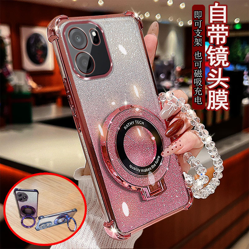 适用一加Turbo6V手机壳透明闪粉气囊防摔带镜头膜全包边保护套磁吸充电女款桌面支架软硅胶网红奢华时尚潮流,3C数码配件,手机保护套/壳,淘宝优惠券,粉丝福利购,淘宝优惠卷