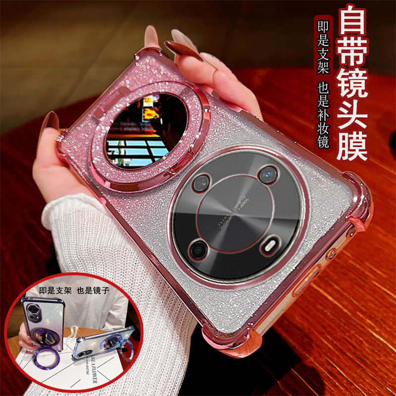 适用华为畅享70X手机壳活力版5G透明麦芒30四角气囊防摔撞镜头全包边保护套女新款带支架化妆镜子软硅胶电镀