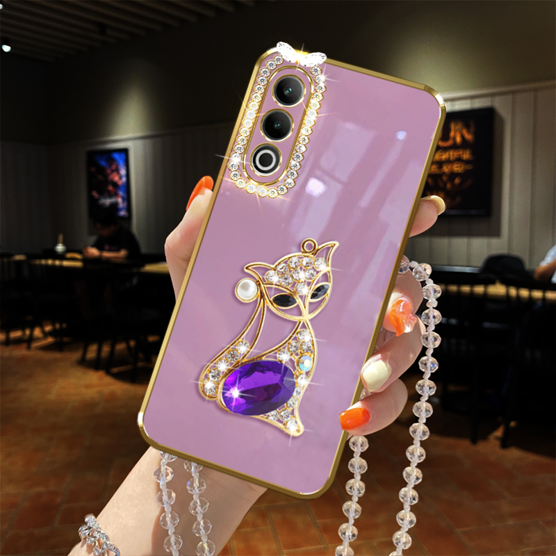 新品适用OPPO K12手机壳5g立体k12x镶钻PJR110宝石狐狸链子PJT110全包边镜头女款软硅胶防摔保护套时尚潮流外