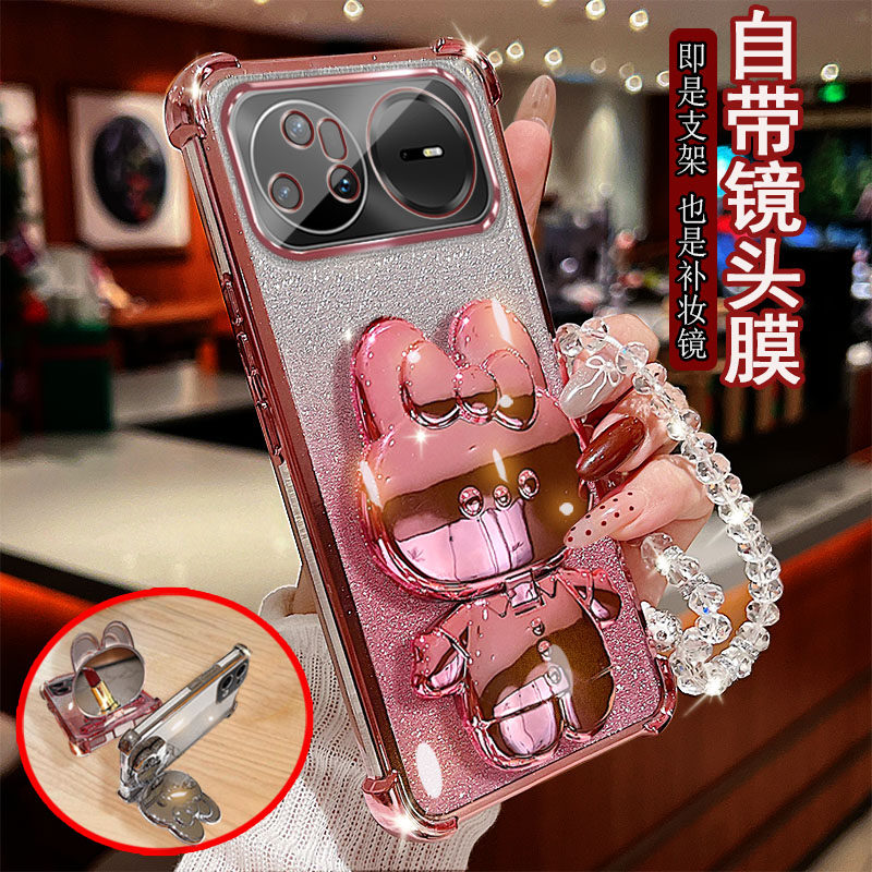 适用华为Nova15pro手机壳Ultra透明KLF-AL00四角VYG-AL00气囊防摔防撞带镜头膜全包边女款可爱小兔支架镜子