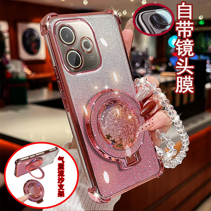 OPPO K13x手机壳K13s透明5G四角气囊防摔一体镜头膜全包边保护套女新款解压流沙带支架软硅胶网红奢华