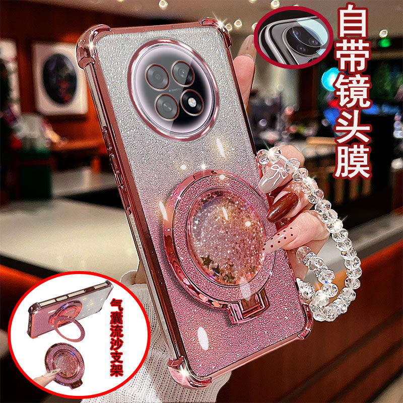 OPPO A6GT手机壳透明5G四角气囊防摔一体镜头膜全包边保护套女新款解压流沙带支架软硅胶网红奢华