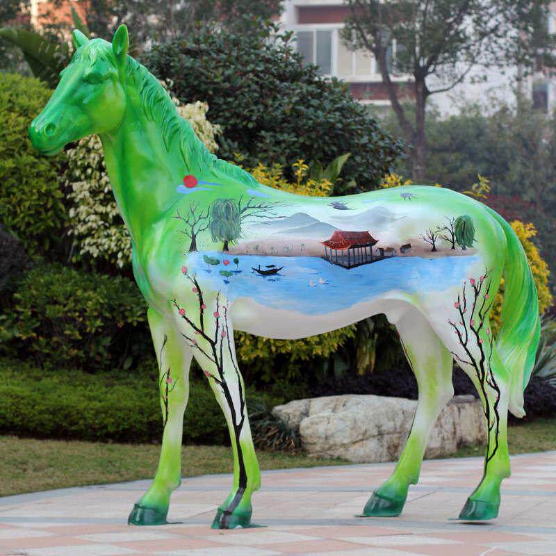 金传承 玻璃钢雕塑彩绘马花园装饰庭院仿真园林摆件商场雕塑装饰