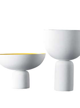 现代北欧磨砂哑光高脚陶瓷果盘摆件样板H房家居客厅撞色花瓶装饰