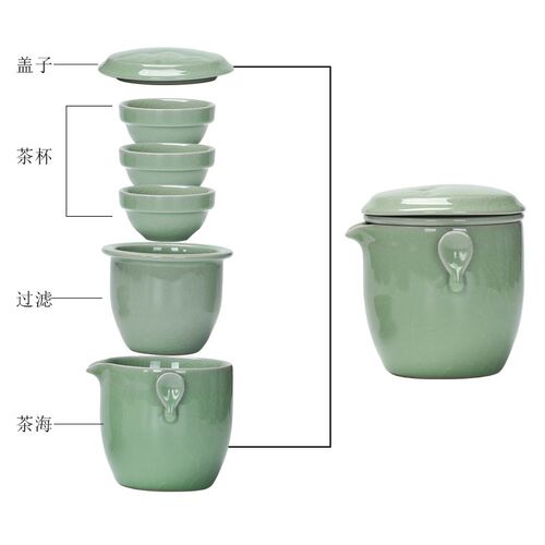 哥窑快客杯一壶三杯户p外随身旅行茶具套装小套简约便携单人泡茶