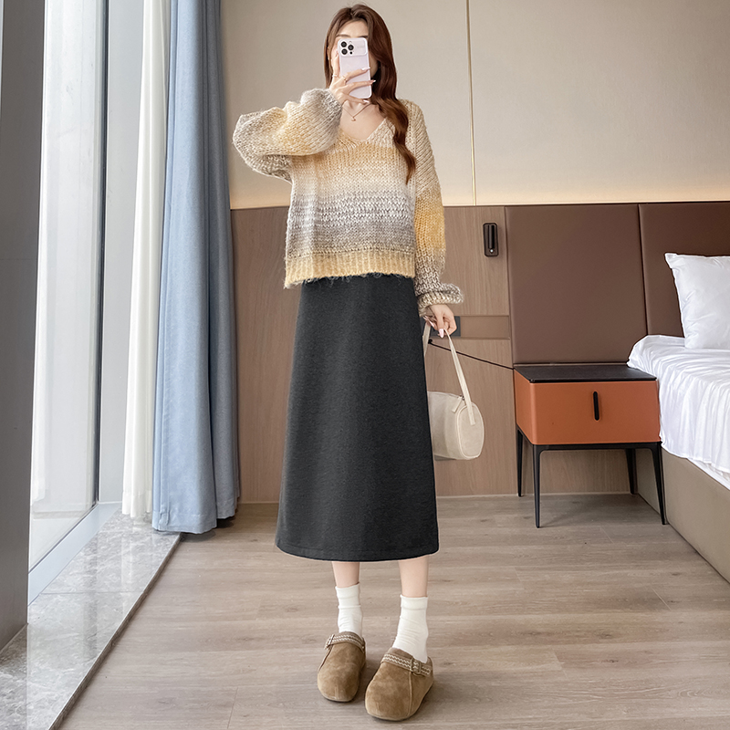 极简风醋酸毛呢直筒半身裙女秋冬