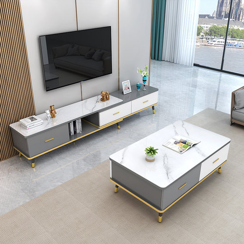 电视柜轻奢钢化玻璃伸缩