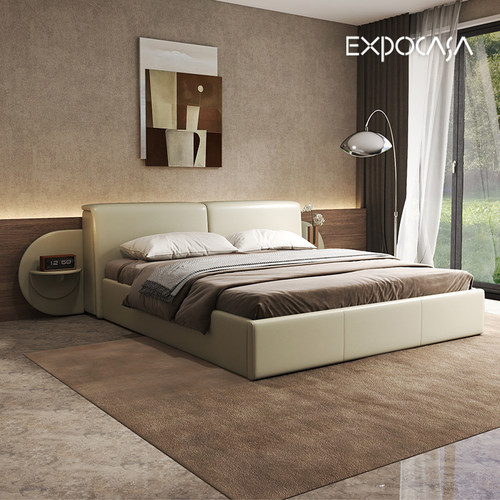 新品原创极简设计双人床真皮软包多功能储物床（含排骨架）