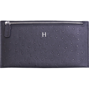 真皮钱包女长款2023新款超薄款手拿皮夹小众设计鸵鸟纹牛皮手机包