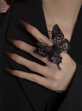 食指戒指女夸张大个性暗黑又又欲大蛾子蝴蝶小众设计神仙配饰发