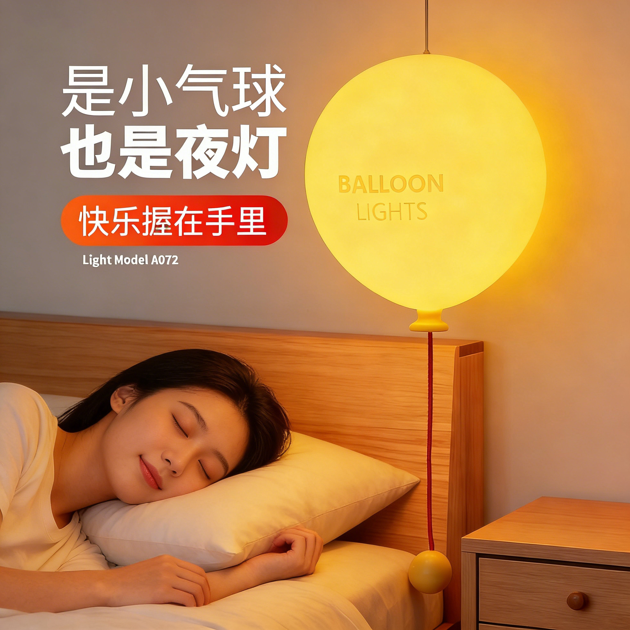 创意气球小夜灯儿童卧室睡眠灯床头拉线开关拍拍灯柔光氛围伴睡灯