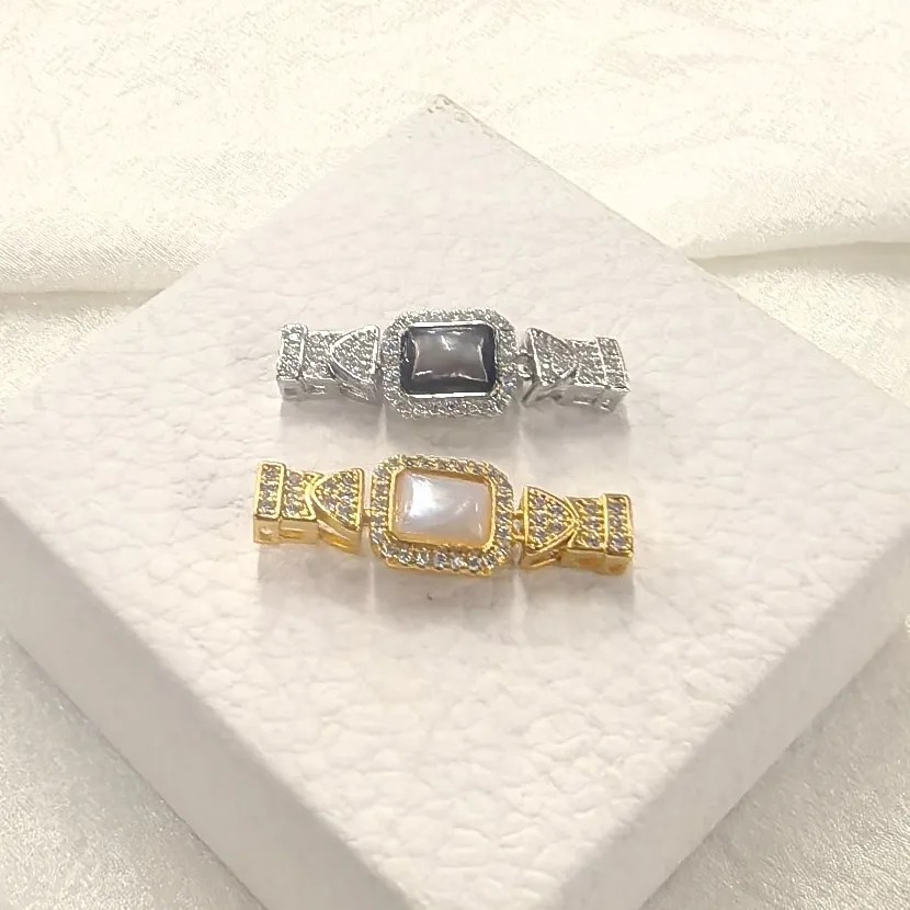 14k电镀真金微镶锆石项链连接扣头珍珠扣头收尾拉绳扣手工diy配饰