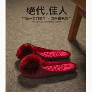 防水办公室木地板静音女士拖鞋 流苏球橡胶底室内拖鞋 春秋新品 法式