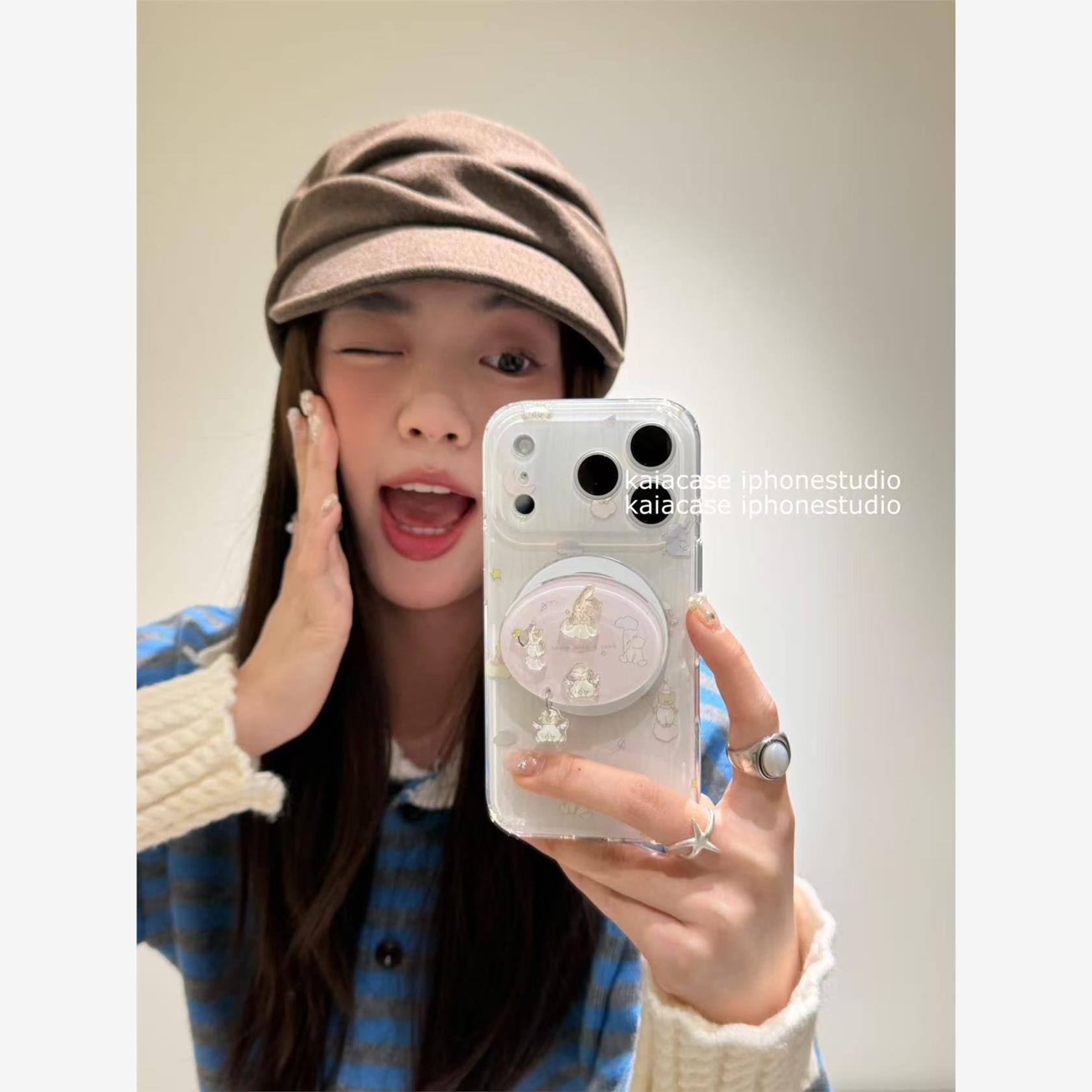kaia 甜美小众卡通小动物挂坠适用苹果17promax手机壳iphone16pro新款15女14pro磁吸支架15pro全包防摔手机套