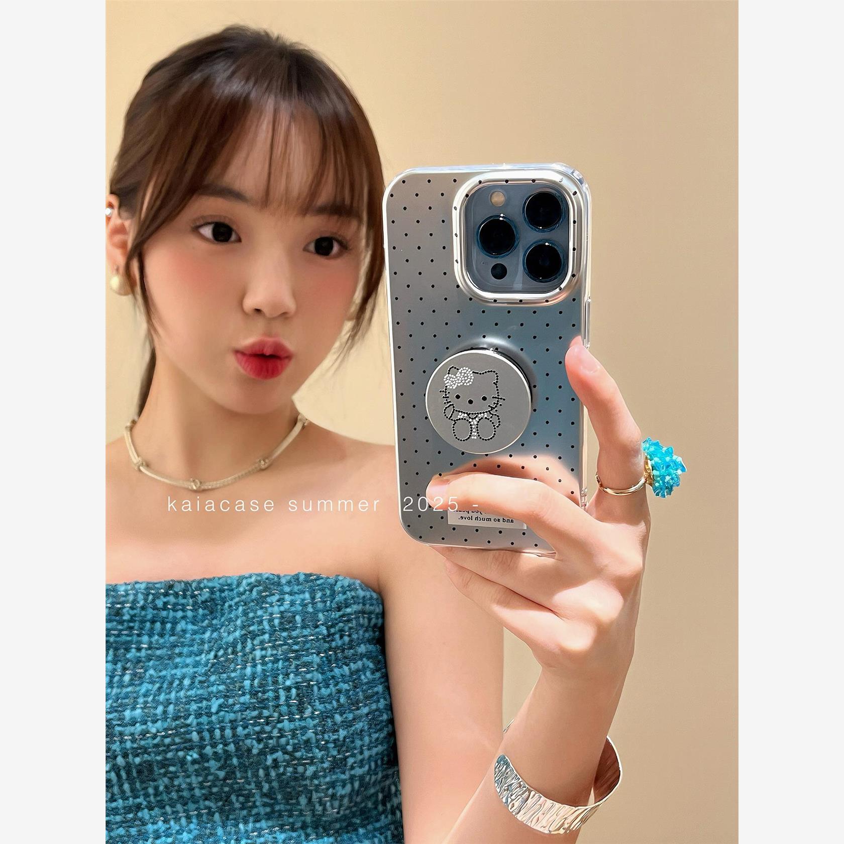 韩风ins波点哈喽kt凯蒂猫适用苹果16promax手机壳iphone13新款15女14pro带支架16pro全包12防摔11手机套