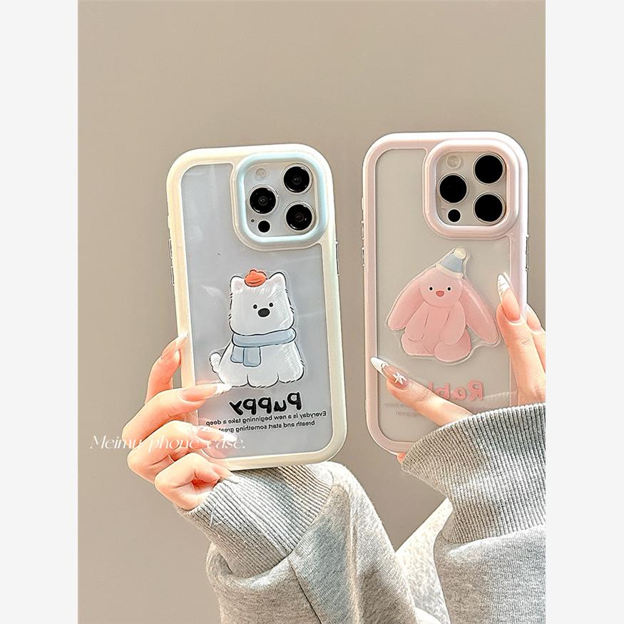 卡通可爱立体西高地兔子适用苹果16promax手机壳iPhone12新款14pm少女13简约16日韩风15pro个性16pro全包透明