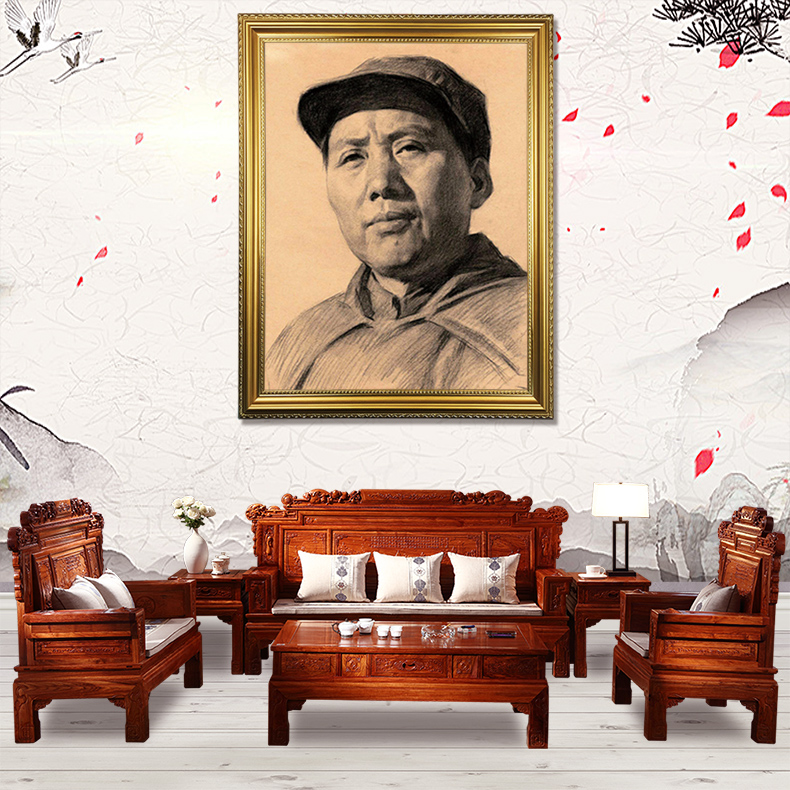 毛主席像墙画伟人有框毛泽东画像素描墙壁挂画客厅中堂玄关装饰画 Изображение 1 毛主席像墙画伟人有框毛泽东画像素描墙壁挂画客厅中堂玄关装饰画 Изображение 1