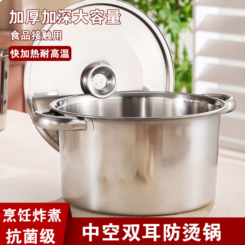 加厚不锈钢油盆双耳汤锅家用带手柄带盖盆厨房汤锅调料味盅料理盆