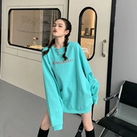 Синяя осенняя утепленная длинная толстовка, в корейском стиле, средней длины