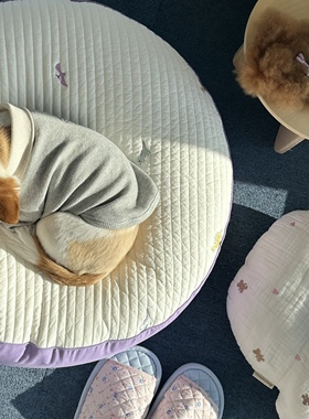 MOMMOM原创设计师宠物用品猫狗通用韩系风格小恐龙刺绣圆形睡垫子