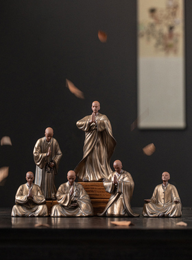 中式禅意紫砂小和尚创意摆件家居茶室茶道茶台桌面茶宠茶空间设计