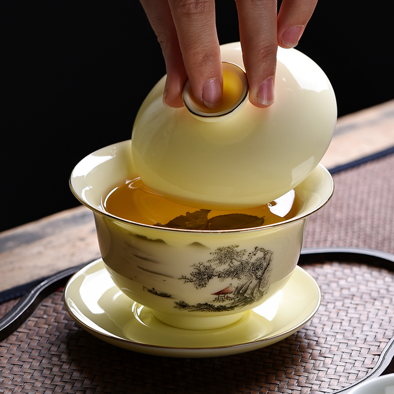 大号不烫手宝石黄220ML盖碗