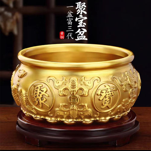聚宝盆摆件招财聚财纯铜家用存钱罐黄铜米缸家居客厅店铺开业礼品