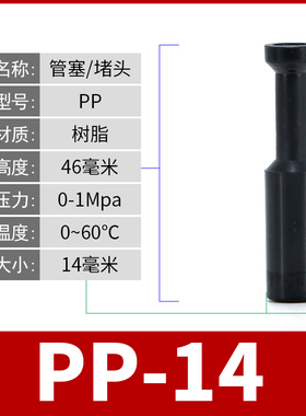 气动快速快插接头管塞直通闷头堵塞塑料PPD-4/6/8/10/12mm气管堵