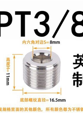 不锈钢内六角螺塞DIN906喉塞JB/ZxQ4446JB/ZQ4447堵头NPTPTZGR丝